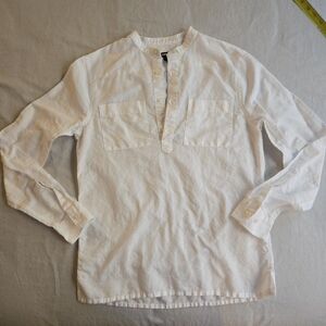Express White Linen Blend Collarless Shirt